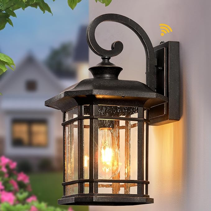 VIANIS 16.7 in Large Oil Rubbed Bronze Porch Lights Outdoor Dusk to Dawn Outdoor Lights for House Waterproof Outside Wall Light Fixtures for House Garden Garage Entryway Anti-Rust