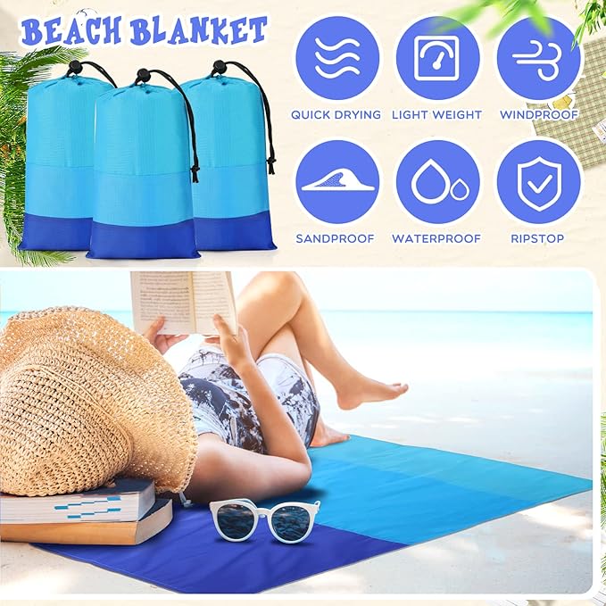10 Pack Beach Blankets Sandproof 78 x 82 Inch Bulk Large Waterproof Beach Mat for 1-6 Adults Oversized Sand Free Beach Blanket with Stakes Climbing Hook Storage Bags for Travel Camping Picnic Hiking