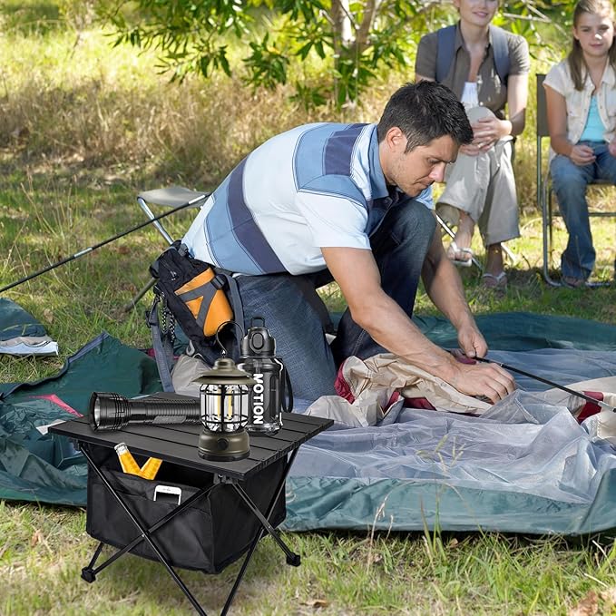 Foldable Camping Side Table Ultralight Small Beach Aluminum Portable Outdoor Table with Carry Bag and Storage for Picnic Grill Hiking Fishing Sand Camping Black