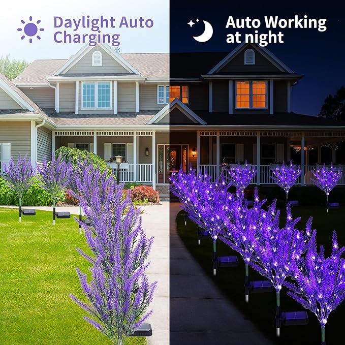 6 Pack Lavender Solar Garden Lights – Outdoor Waterproof Solar Flowers with LED Solar Powered Garden Décor for Pathway Yard Patio Lawn Halloween &amp Seasonal Decoratio