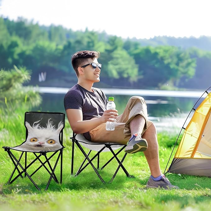 Cartoon Funny LaPerm Cats Fear Foldable Camp Chairs for Adults Heavy Duty Ultra Lightweight Beach Chair Backpack Carry Bag Included Ice Fishing Chair for Camping Lawn