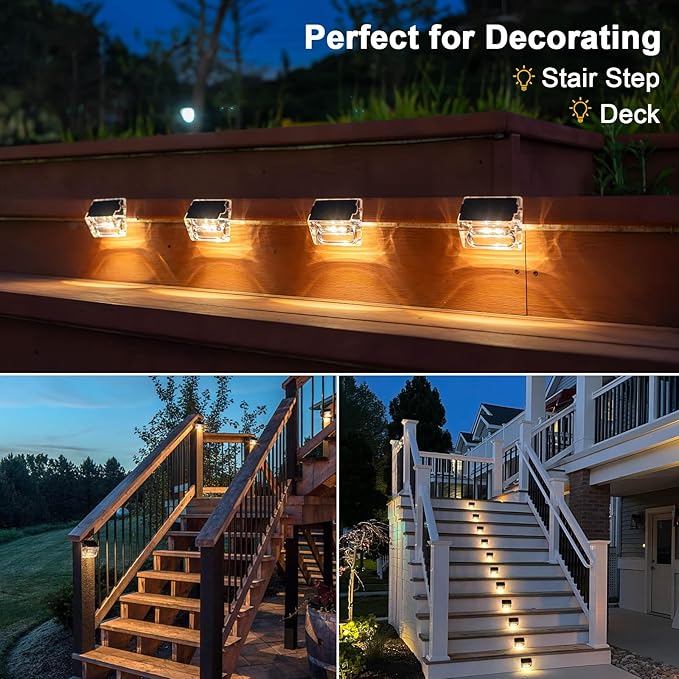 Solar Outdoor Lights 16 Pack Solar Fence Deck Lights Waterproof Solar Powered Outside Lighting for Step Railing Wall Pool Stair Yard Garden Patio Pool Decorations (Warm White)