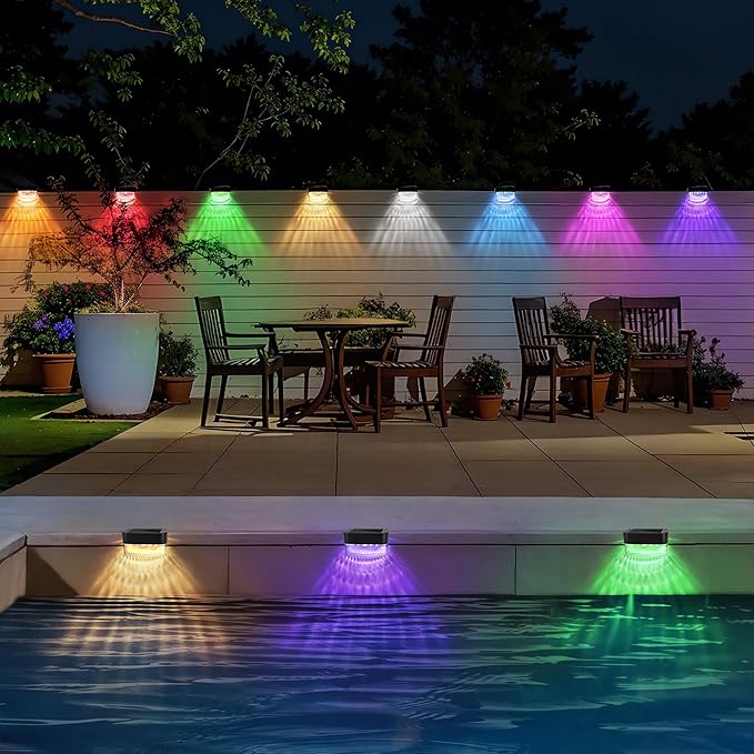 BrizLabs Solar Fence Lights 12 Pack RGB &amp Warm White &amp 11 Colors Changing LED Solar Deck Lights with IP65 Waterproof Red White &amp Blue Outdoor Step Light Patio Fence Light for Patio Yard