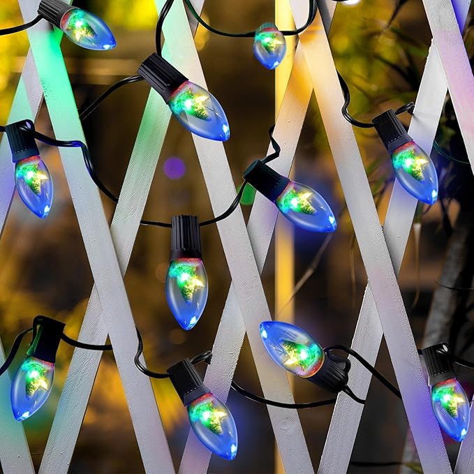 C9 Christmas Pathway String Lights with 20 Christmas Tree Light Bulb Decor- 24.5ft LED Christmas Path Marker Light with 20 Stakes Connectable Outdoor Walkway Lights for Xmas Lawn Yard Garden(20 Light)