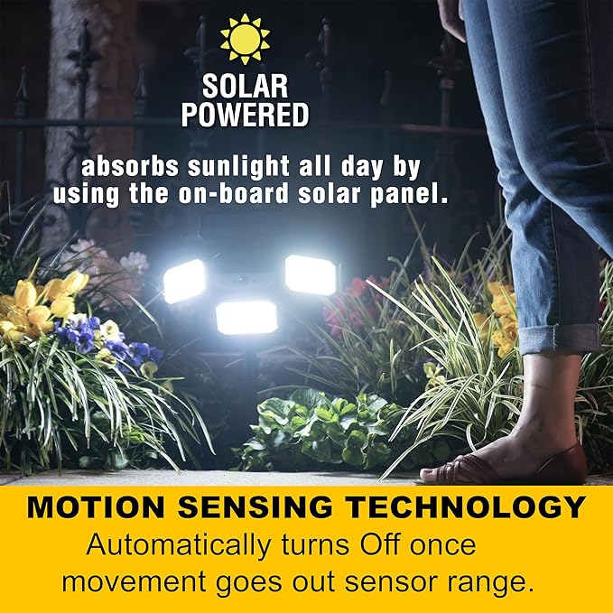 Bell+Howell Bionic Flood Light ASON TV Solar Lights Outdoor Waterproof- 50% Brighter 108 COB-LED's w/Motion Sensor 180° Swivel Adjustable Panels for Garden Lawn and Patio As Seen On TV