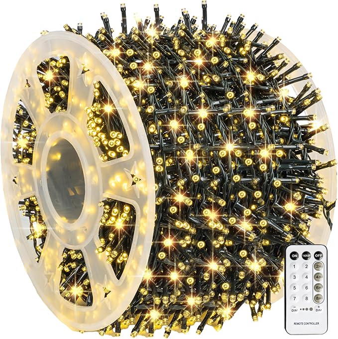 Dazzle Bright Outdoor Christmas String Lights 1000 LED 328 FT Plug in Fairy Light with Remote Control 8 Modes &amp Timer Waterproof Decoration for Home Garden Yard Xmas Wedding Warm White