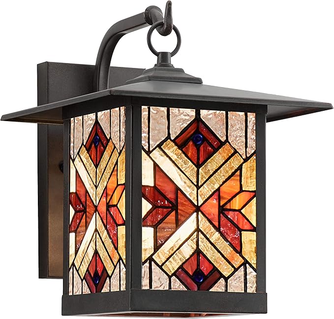 RIVER OF GOODS Stained Glass Outdoor Light Fixture - 11.75 H - Mission Style Porch Light - Peggy