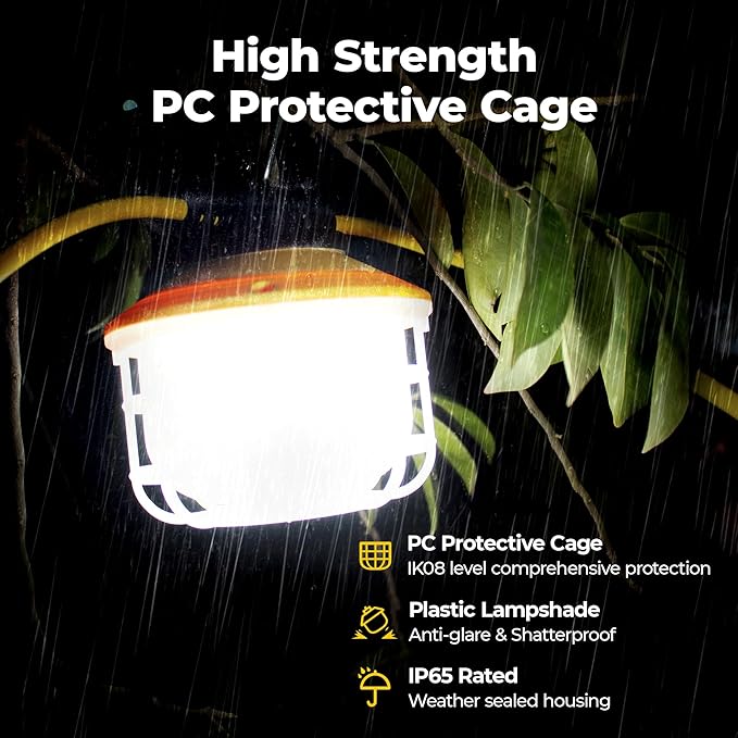 Outdoor Construction LED String Lights: 3 Prong 50FT 75w 10500lm ETL Certified Super Bright Temporary Lighting Hanging IP65 Waterproof Work Light for Attic Jobsite Garage