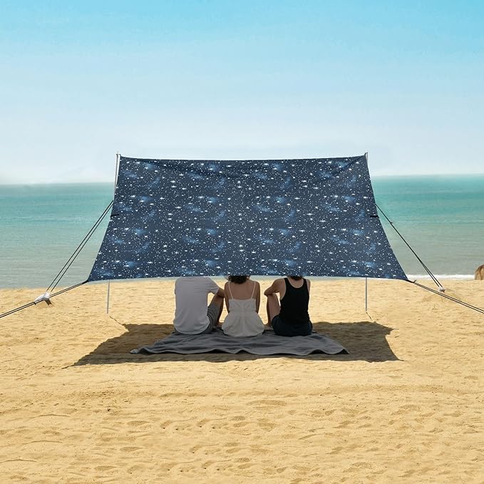 ALAZA Star Starry Sky Beach Tent Sun Shelter UPF50+ Protection Beach Shade Canopy w/ 4 Sandbags for Outdoor Camping Fishing Backyard Fun Picnic 10x9 ft