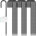 24 inches J Hook Rebar Stakes (16-Pack) Extra Long Garden Stakes with Chisel Point End Steel Rebar Ground Stakes for Tent Chain Link Fence and Outdoor Decorations Black Coated
