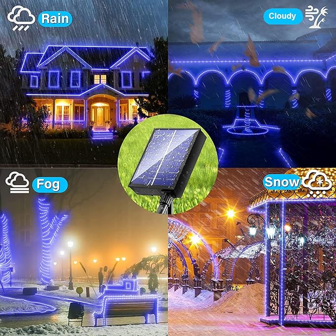 New Upgraded Solar Rope Lights for Outside Waterproof 500 LED 170ft 19 Modes Solar String Lights with Remote Timer Dimmable USB Rechargeable Tube Light for Yard Pool Christmas Decoration (500LED-Blue)