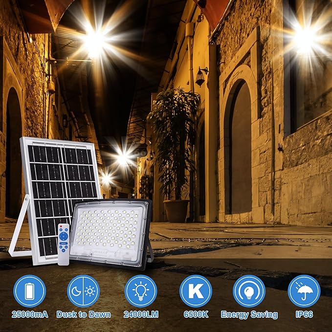 100W LED Solar Flood Lights 10000MAH Flood Light Outdoor IP66 Waterproof with Remote Control Security Lighting for Parking Lot Yard Garden Swimming Pool Pathway