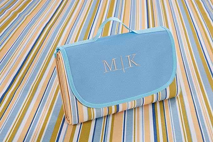 EURYNOME Custom Picnic Blanket Personalized w/Embroidery - Waterproof 600D Oxford Large Beach Mat for Camping Hiking - Add Name/Text!