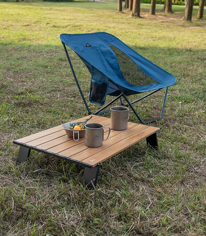 iClimb Ultralight Compact Mini Beach Picnic Folding Alu. Table with Carry Bag Two Size (Nature - S)