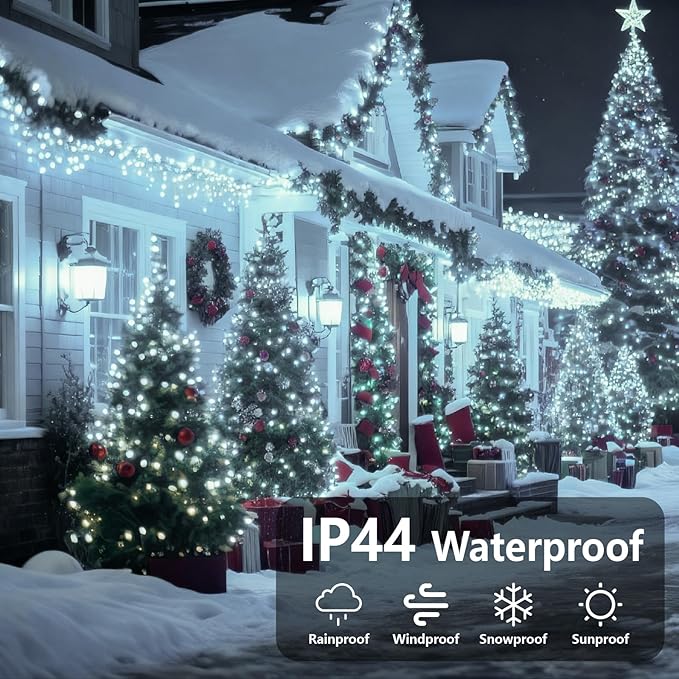 Outdoor Fairy Lights Waterproof Plug in String Lights F8 Upgraded with 8 Modes Timer 98Ft 200 Twinkle LED Outdoor &amp Indoor Decor for Garden/Patio/Yard/Wedding/Holiday Party