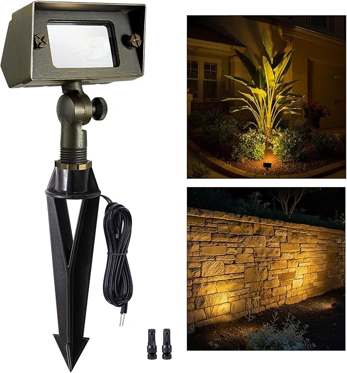 Gardenreet Solid Brass Flood Light - Landscape Low Voltage LED Wall Wash Light 12V Outdoor Hardwired IP65 Waterproof Bronze Angle Adjustable Lighting for Garden Tree Yard Wall Without G4 Bulb