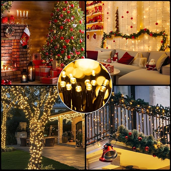 Extra Long 264Ft 800 LED Christmas Lights with Timer Green Wire Fairy Starry String Lights Plug in 8 Modes and Memory forIndoor Outdoor Xmas Tree Wedding Party DecorationWarm White