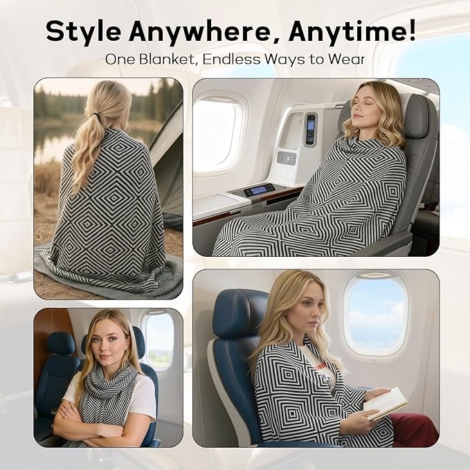 Travel Blanket Airplane - Ultra Soft &amp Lightweight Knit Design Compact Airplane Blanket53x72 InchStylish Travel Shawl Wraps for FlightsOfficeHome UseTravel Essentials &amp Gifts