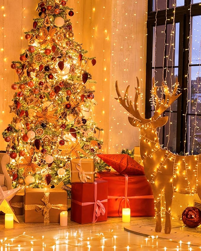 552FT 1400LED Warm White Christmas Lights Outdoor Extra Long Outdoor String Lights Waterproof Timer &amp Memory 8 Modes Dimmable Plug in Fairy for Outside Tree Wedding Patry
