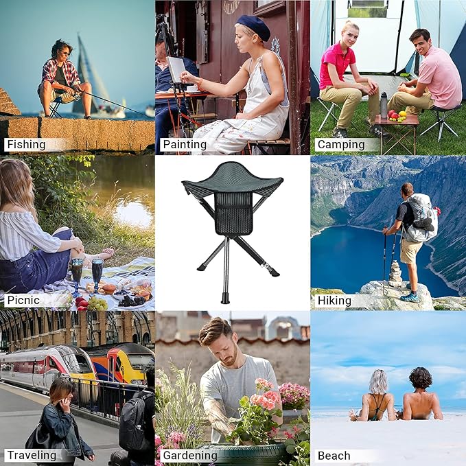 FUNDANGO 2 Pack Tripod Folding Chair Portable Camping Tripod Stool Backpacking Camp Stool Lightweight Hunting Stools Chair Seat Footstool for Fishing Travel with Carry Bag