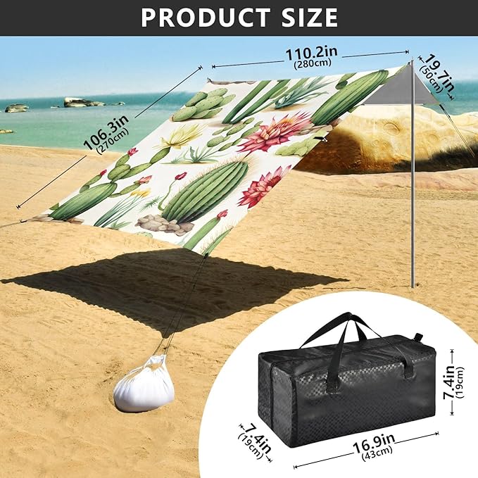 Beach Tent Sun Shelter Cactus of Different Shapes Lightweight &amp Easy Setup Beach Shade Canopy for Camping Fishing