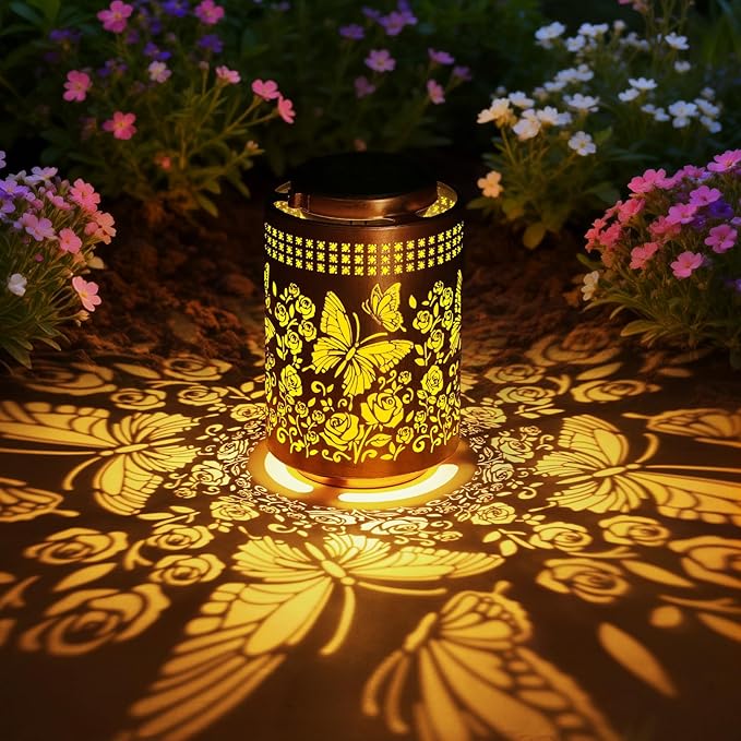 Solar Lanterns Outdoor Waterproof Box Packaging Butterfly Garden Decor Gifts for Women Mom Grandma Hanging Solar Lights Metal Garden Decoration Outside for Yard Patio Backyard Porch for Gift