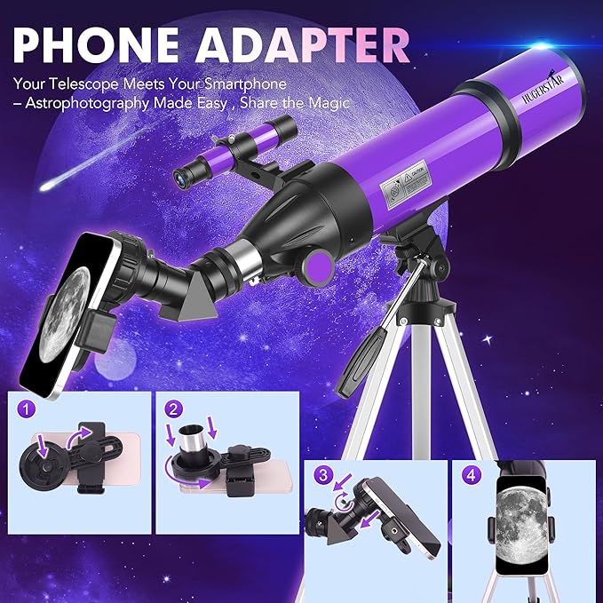 Telescope Telescope for Adults &amp Kids &amp Astronomy Beginners 80mm Aperture 600mm Portable Refractor Telescopes Fully Multi-Coated Optics with AZ Mount Tripod Phone Adapter and Moon Filter