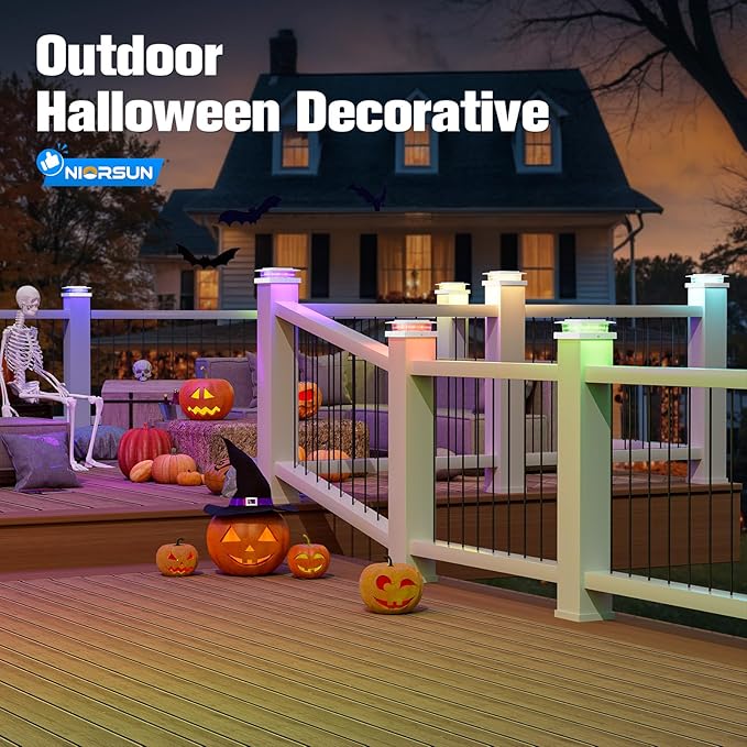 NIORSUN Solar Post Cap Lights Outdoor Waterproof 4x4 Post Solar Lights RGB Color Changing Fence Posts Solars Light for Deck Patio Garden Deco 4x4 Posts Caps Wood Vinyl 5x5 Vinyl 12 Pack (White)