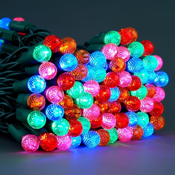 100 Multicolor Raspberry One-Piece LED Christmas Lights 33 ft Green Cord High Waterproof UL Certified G12 Outdoor String Lights (Multi-Colored)