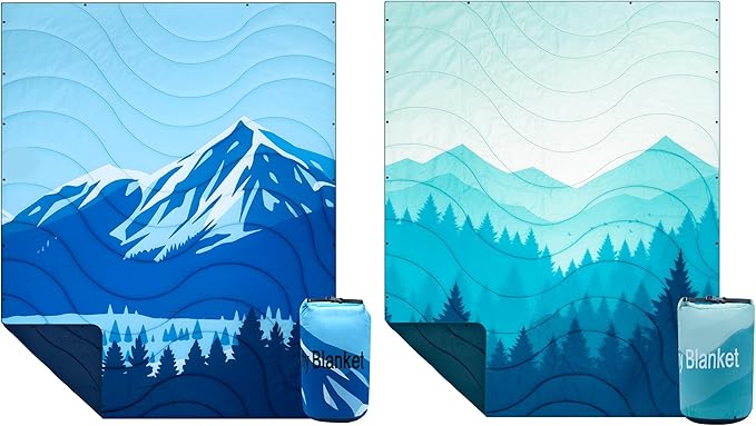 2 Pack Outdoor Camping Blanket Packable Down Alternative Puffy Printed Camp Blankets Ultra Warm Lightweight Hammock Top Quilt Waterproof Blanket for Travel Picnic Stadium Hiking