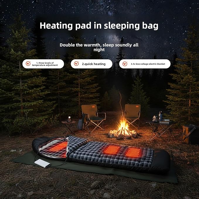 Diydeg USB Heated Sleeping Bag Liner 5 Heating Zones 3 Temperature Levels Heated Sleeping Pad with Compact Bag for Cold Weather Camping Hiking Backpacking