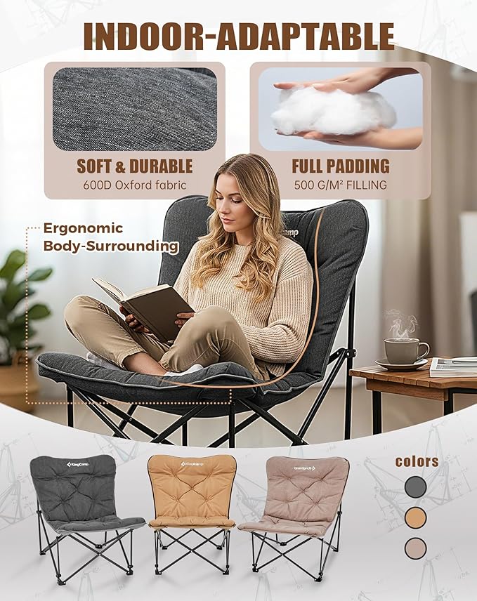KingCamp Folding Comfy Butterfly Chair Oversized Padded Camping Chairs for Adults Comfortable Camp Chair 300lbs Heavy Duty with High Back for Outdoor Lawn Patio Bedroom Living Room Dorm