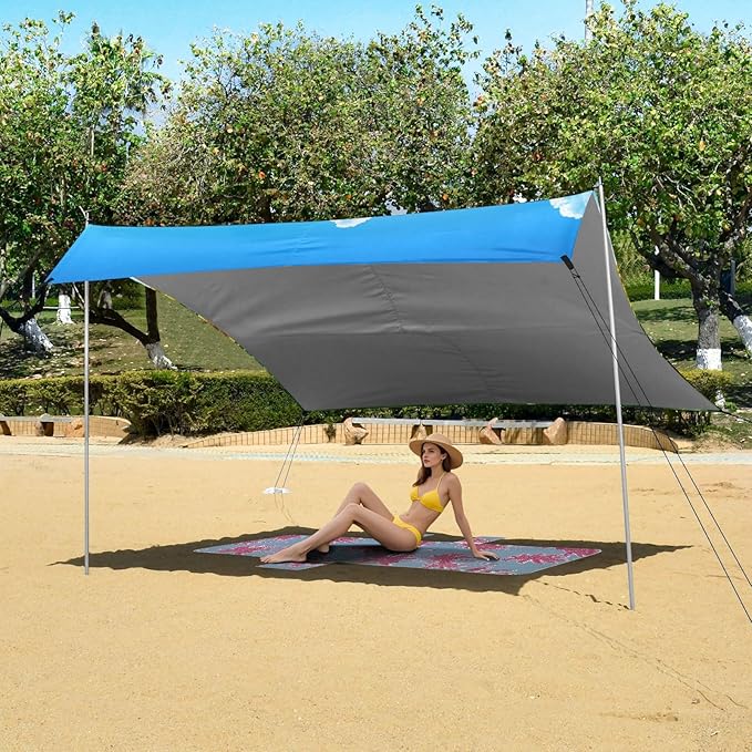ALAZA Sunflower Field Sky Beach Tent Sun Shelter UPF50+ Protection Beach Shade Canopy w/ 4 Sandbags for Outdoor Camping Fishing Backyard Fun Picnic 10x9 ft