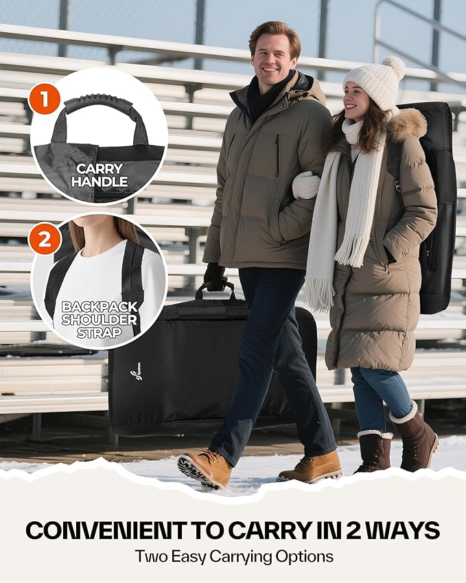 Sportneer Heated Stadium Seats with Back Support: 6 Adjustable Angles Extra Wide Bleacher Seat with Dual Heating Zones - 2.5 Padded Stadium Seats for Sports Outdoors(Power Bank Not Included)