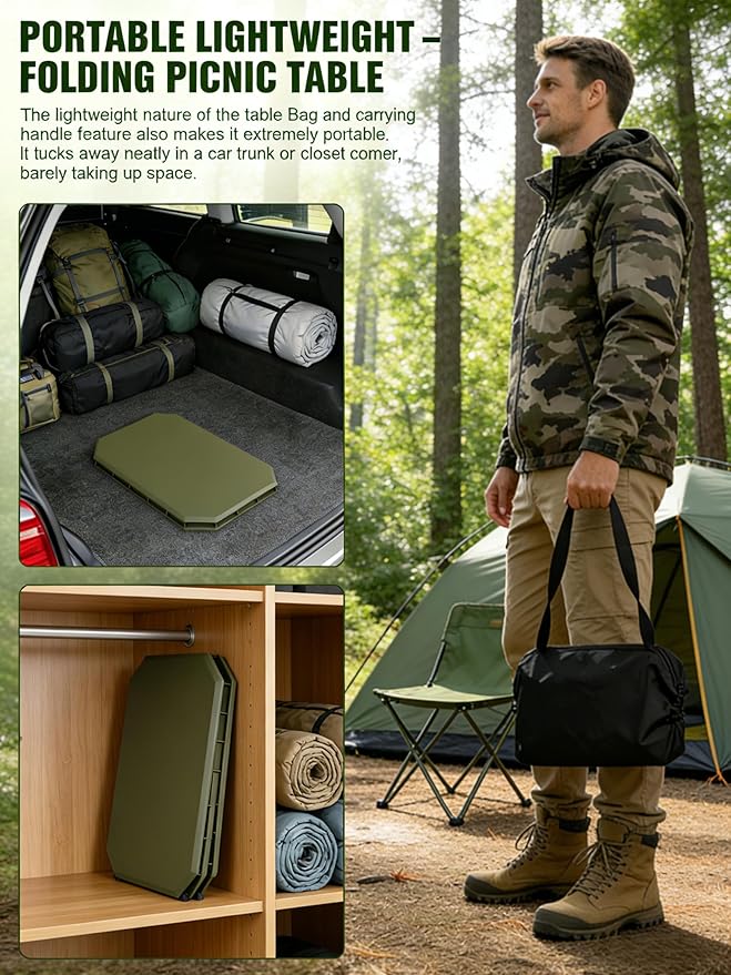 Foldable Camping Table | Adjustable Height Portable Camp Table for Backpacking Picnic &amp Car Travel | Compact Small Folding Table with Carrying Bag &amp Cup Coasters | Camping Essentials