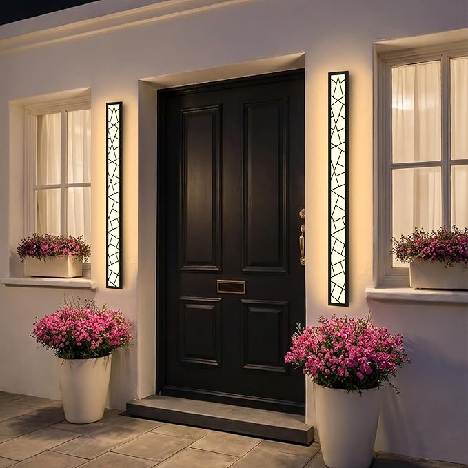 Outdoor Wall Lights 45.3inch Modern Outdoor Wall Sconce LED Long Wall Sconces Black Front Porch Light Waterproof Led Wall Light IP67 3000K Exterior Lighting fixtures