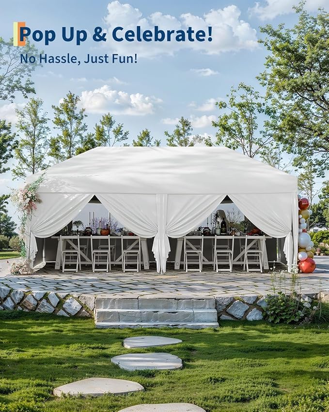 GAOMON 10X20Ft Pop Up Canopy Tent Outdoor Canopy with Portable Sidewalls &amp Roller Bag Adjustable Height Commercial Instant Shelter Waterproof Wind Resistant for Outdoor Events Markets Campi