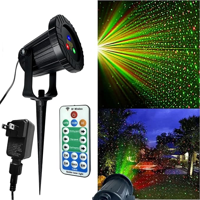 Laser Christmas Porjector Lights Waterproof Aluminum-Alloy Projector Outdoor RGB 3-Color Star Shower Laser Lights Remote Control &amp Timing Perfect for Holidays Party Garden Decor