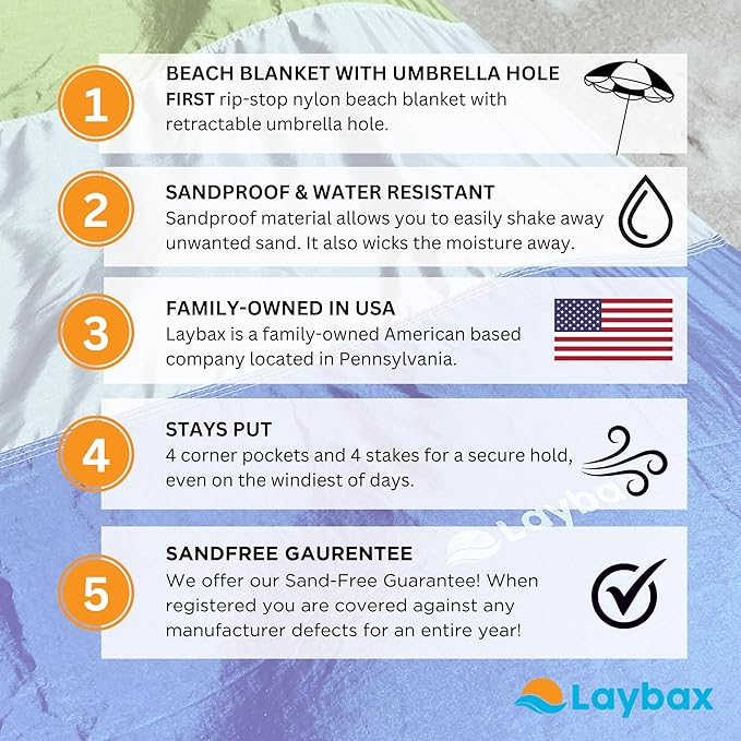 Purple Water-Resistant Sandproof 10x9ft Beach Blanket With Umbrella Hole–Beach Mat Compact and Lightweight Stuff Sack 4 Stakes Sand Pockets Works with Beach Canopies Umbrellas Kids Tent
