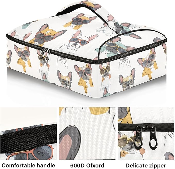 Casserole Carrier Cute Cartoon Dog PatternInsulated Casserole Carrier for Hot or Cold Food Thermal Lunch Tote for Potluck Parties Picnic Beach Fits 9 x 13 Inches Baking Dish