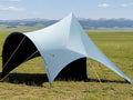 Large Blackout Camping Tarp with Poles Waterproof Shade Canopy Tent Tarp Sun Shade Shelter for Outdoor Camping Backyard Picnic - Included Guy Lines &amp Luminous Tent Stakes Gray