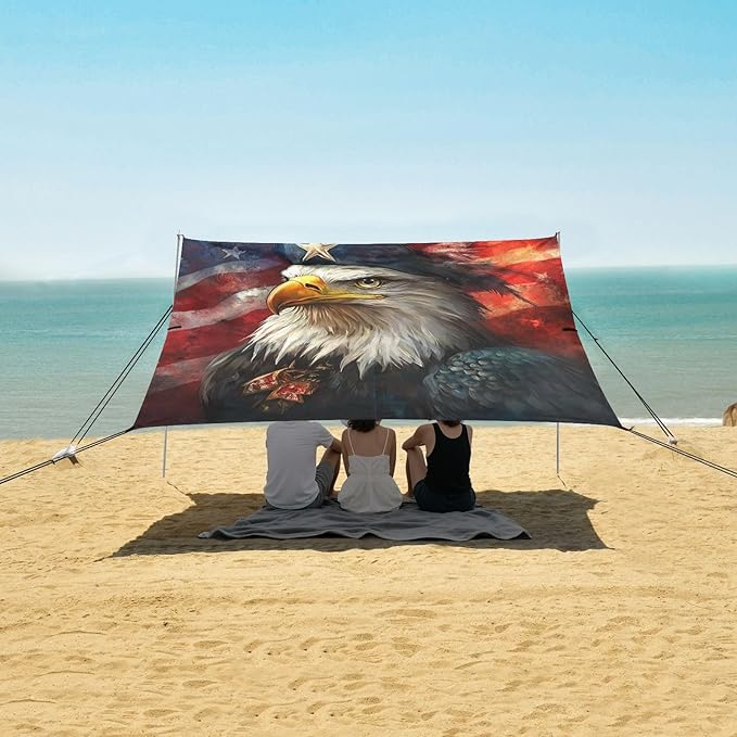 ALAZA Eagles Independence Day Beach Tent Sun Shelter Portable Canopy Sunshade for Outdoor Camping Picnics Backyard Fun 10x9 ft