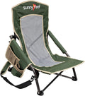 SUNNYFEEL Low Folding Beach Chair for Adults Portable Lightweight Sling Beach Camping Chairs with Cup Holder ArmrestFoldable Camp Lawn Chair for Outdoor Sand Concert Travel Sport Events300LBS