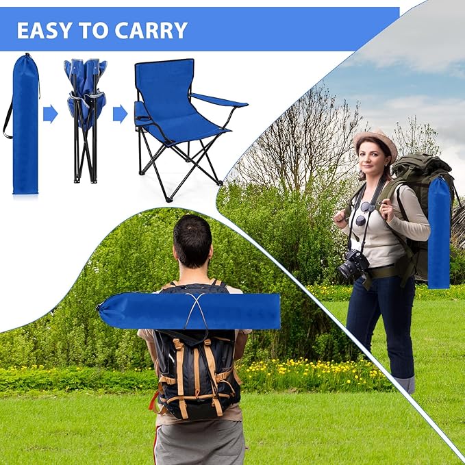 4 Pcs Folding Camping Chairs with Cupholder and Carry Bag Regular Size Portable Lightweight Lawn Chair with Mesh Side Pocket for Fishing Hiking Picnic Beach Outdoor Party (Elegant)
