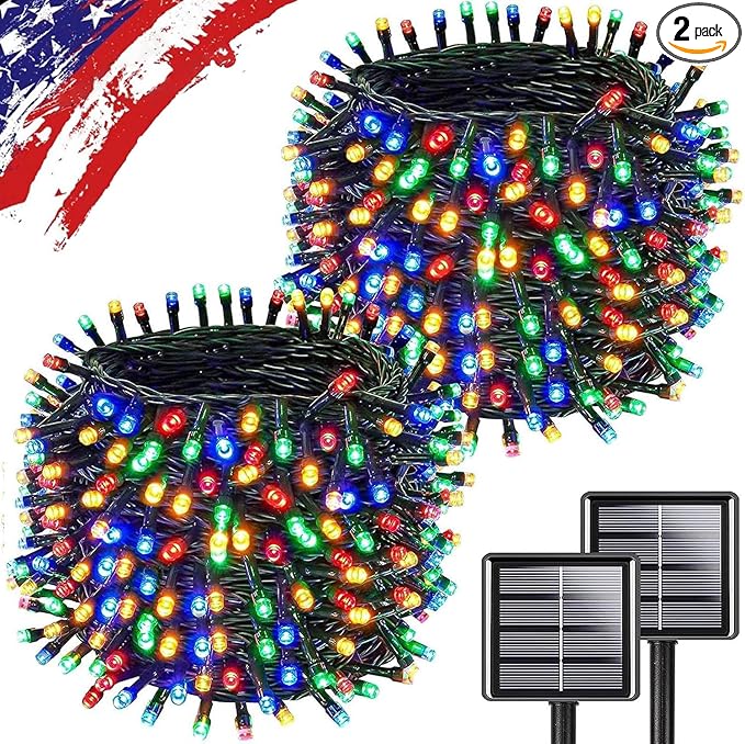 Multicolor Solar Christmas Lights 2Pack Total 180FT 500LED String Light Outdoor Waterproof Auto On/Off with 8 Modes Solar Twinkle Lights for Outside Tree Christmas Decorations (Multicolor)