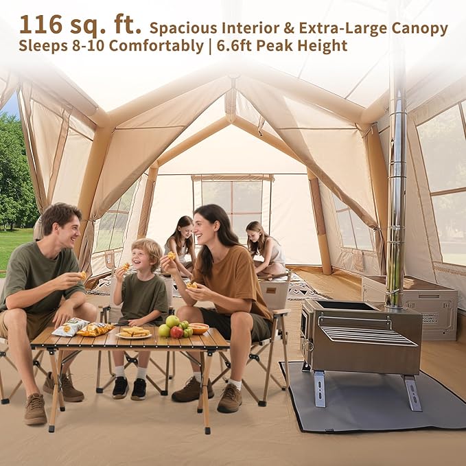 ABORON 2/6/8/10/12 Person Inflatable Camping Tent Easy Setup Blow Up Tent with Hand Pump PU3000mm Waterproof &amp Breathable 4 Season Glamping Tent for Outdoor Camping