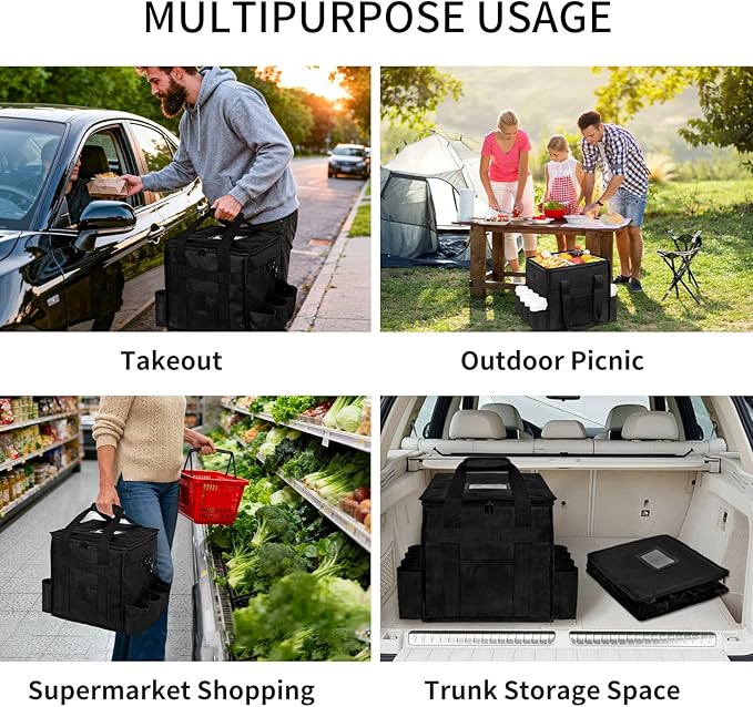 Insulated Food Delivery Bag with 8Cup Holderremovable partition plateThermal Cold/Hot Separationfor Beverages Parties Grocery Food Transport Hot &ampCooler Bags
