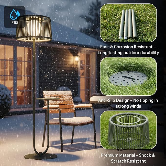 EcoGreen U-Shaped Solar Coffee Table Lamp – 21×14×55 Inch Modern Outdoor Standing Lamp Solar Powered 8H Warm Glow Waterproof for Porch Balcony Garden Poolside &amp Patio (Green Single Pack)