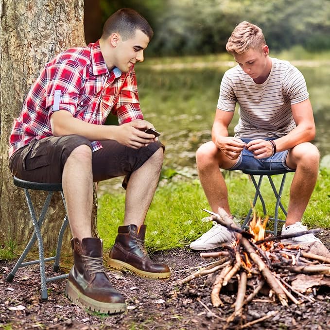 Goplus Folding Stool 2 Pack 18 inch Foldable Camping Stool for Adults with 440 lb Capacity Portable Plastic Fold up Stool Collapsible Round Stool with Handle for Fishing Hiking Gardening BBQ