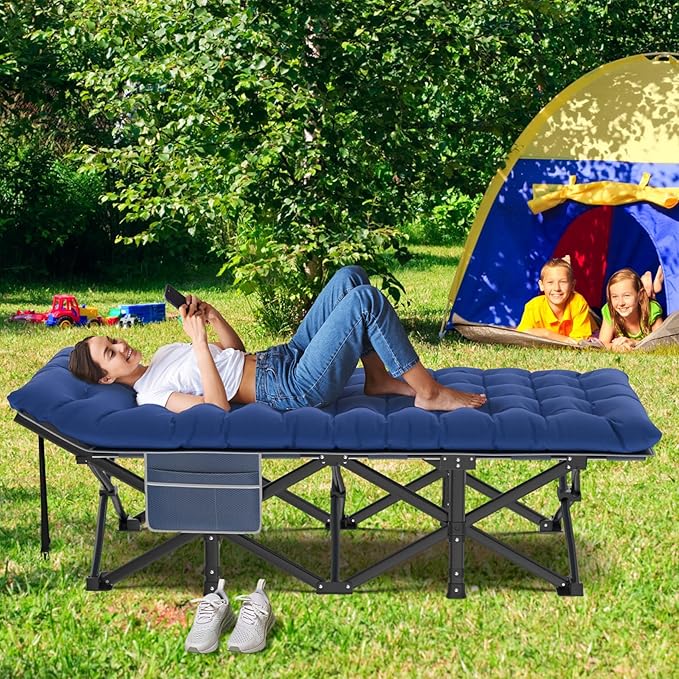 ZENPETIO Oversized XXL Folding Camping Cot Heavy Duty Sleeping Cot for Adults with Mattress and Pillow Portable Cot Bed with Carry Bag for Outdoor Camp Travel Home Guest Office 78x32x18